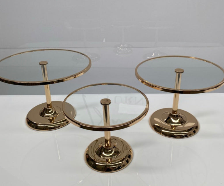 Gold glass top cake stands